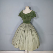 Load image into Gallery viewer, 50s LIGHT GREEN VELVET BODICE FULL SKIRTED DRESS BY TAILORED JUNIOR - XS-S