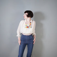 Load image into Gallery viewer, 60s SHEER WHITE HAND EMBROIDERED HUNGARIAN FOLK SMOCK BLOUSE - M