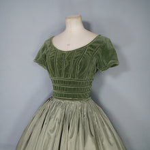 Load image into Gallery viewer, 50s LIGHT GREEN VELVET BODICE FULL SKIRTED DRESS BY TAILORED JUNIOR - XS-S