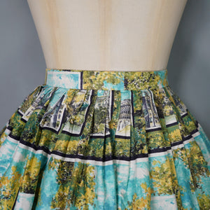50s SCENIC TRAVEL ROME / ITALIAN LANDMARKS NOVELTY PRINT FULL COTTON SKIRT - 26"