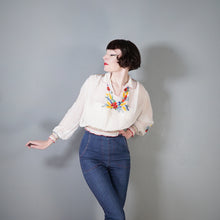 Load image into Gallery viewer, 60s SHEER WHITE HAND EMBROIDERED HUNGARIAN FOLK SMOCK BLOUSE - M