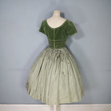 Load image into Gallery viewer, 50s LIGHT GREEN VELVET BODICE FULL SKIRTED DRESS BY TAILORED JUNIOR - XS-S
