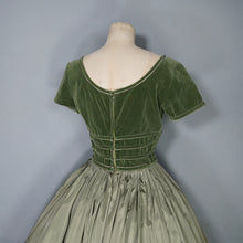 Load image into Gallery viewer, 50s LIGHT GREEN VELVET BODICE FULL SKIRTED DRESS BY TAILORED JUNIOR - XS-S