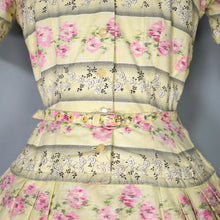 Load image into Gallery viewer, 50s SAMBO FASHIONS YELLOW AND PINK FLORAL COTTON SHIRTWAIST DRESS - XS