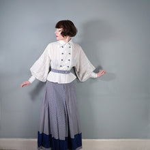 Load image into Gallery viewer, 70s JEAN VARON BLUE CHECKERED COTTON MAXI DRESS WITH BALLOON SLEEVE - S