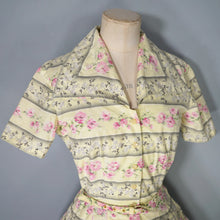 Load image into Gallery viewer, 50s SAMBO FASHIONS YELLOW AND PINK FLORAL COTTON SHIRTWAIST DRESS - XS