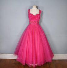 Load image into Gallery viewer, 50s GLAMOUROUS SHOCKING PINK SEQUIN EMBELLISHED PROM PARTY DRESS - S