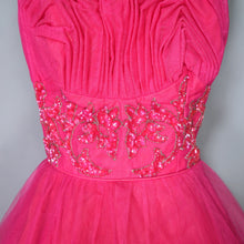 Load image into Gallery viewer, 50s GLAMOUROUS SHOCKING PINK SEQUIN EMBELLISHED PROM PARTY DRESS - S