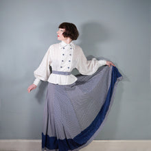 Load image into Gallery viewer, 70s JEAN VARON BLUE CHECKERED COTTON MAXI DRESS WITH BALLOON SLEEVE - S