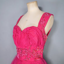 Load image into Gallery viewer, 50s GLAMOUROUS SHOCKING PINK SEQUIN EMBELLISHED PROM PARTY DRESS - S