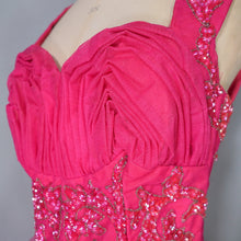Load image into Gallery viewer, 50s GLAMOUROUS SHOCKING PINK SEQUIN EMBELLISHED PROM PARTY DRESS - S