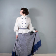 Load image into Gallery viewer, 70s JEAN VARON BLUE CHECKERED COTTON MAXI DRESS WITH BALLOON SLEEVE - S