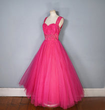 Load image into Gallery viewer, 50s GLAMOUROUS SHOCKING PINK SEQUIN EMBELLISHED PROM PARTY DRESS - S