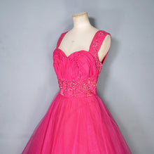 Load image into Gallery viewer, 50s GLAMOUROUS SHOCKING PINK SEQUIN EMBELLISHED PROM PARTY DRESS - S