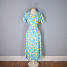 Load image into Gallery viewer, 40s TURQUOISE AND YELLOW PRINT ZIP FRONT COTTON HOUSE GOWN / DRESS - S