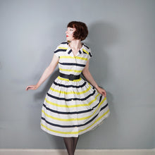 Load image into Gallery viewer, 50s CHARTREUSE AND BLACK STRIPE ST MICHAEL COTTON DAY DRESS - S