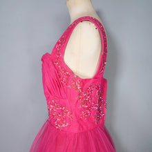 Load image into Gallery viewer, 50s GLAMOUROUS SHOCKING PINK SEQUIN EMBELLISHED PROM PARTY DRESS - S