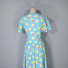 Load image into Gallery viewer, 40s TURQUOISE AND YELLOW PRINT ZIP FRONT COTTON HOUSE GOWN / DRESS - S