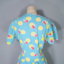 Load image into Gallery viewer, 40s TURQUOISE AND YELLOW PRINT ZIP FRONT COTTON HOUSE GOWN / DRESS - S