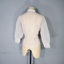Load image into Gallery viewer, 50s SHEER WHITE BLOUSE WITH FLOCKED PATTERN AND BIG SLEEVES - S