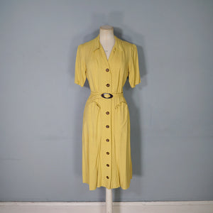40s MUSTARD YELLOW FITTED BUTTON THROUGH DRESS WITH BELT - S
