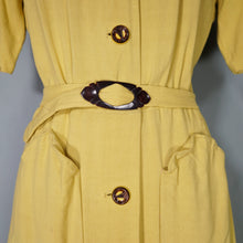 Load image into Gallery viewer, 40s MUSTARD YELLOW FITTED BUTTON THROUGH DRESS WITH BELT - S
