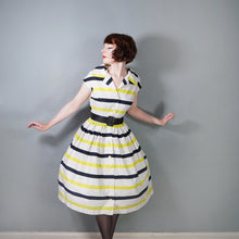 Load image into Gallery viewer, 50s CHARTREUSE AND BLACK STRIPE ST MICHAEL COTTON DAY DRESS - S