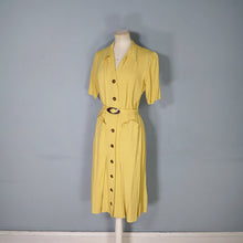 Load image into Gallery viewer, 40s MUSTARD YELLOW FITTED BUTTON THROUGH DRESS WITH BELT - S