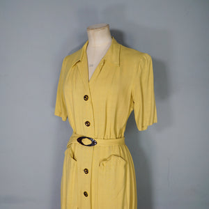 40s MUSTARD YELLOW FITTED BUTTON THROUGH DRESS WITH BELT - S