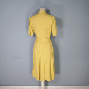 40s MUSTARD YELLOW FITTED BUTTON THROUGH DRESS WITH BELT - S