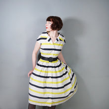 Load image into Gallery viewer, 50s CHARTREUSE AND BLACK STRIPE ST MICHAEL COTTON DAY DRESS - S