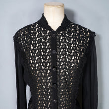 Load image into Gallery viewer, 40s 50s SHEER BLACK GOTHIC FLORAL LACE BLOUSE - S-M