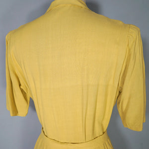 40s MUSTARD YELLOW FITTED BUTTON THROUGH DRESS WITH BELT - S