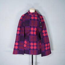 Load image into Gallery viewer, 70s BOLD PURPLE COLOUR WELSH WOOLLENS TAPESTRY CAPE - S-M