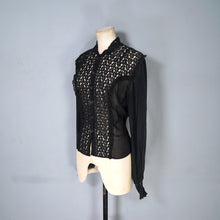 Load image into Gallery viewer, 40s 50s SHEER BLACK GOTHIC FLORAL LACE BLOUSE - S-M