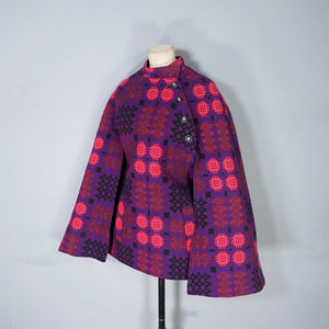 70s BOLD PURPLE COLOUR WELSH WOOLLENS TAPESTRY CAPE - S-M