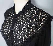 Load image into Gallery viewer, 40s 50s SHEER BLACK GOTHIC FLORAL LACE BLOUSE - S-M
