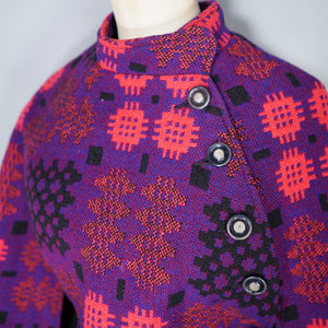 70s BOLD PURPLE COLOUR WELSH WOOLLENS TAPESTRY CAPE - S-M
