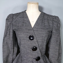 Load image into Gallery viewer, 80s does 50s LANVIN GREY STRIPE SILK BLEND ASYMMETRIC PEPLUM HOURGLASS JACKET - XS