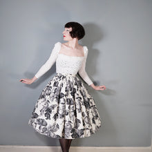 Load image into Gallery viewer, 50s BLACK AND WHITE COTTON FRUIT PRINT NOVELTY FULL SKIRT - 27&quot;