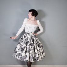 Load image into Gallery viewer, 50s BLACK AND WHITE COTTON FRUIT PRINT NOVELTY FULL SKIRT - 27&quot;