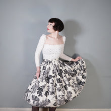 Load image into Gallery viewer, 50s BLACK AND WHITE COTTON FRUIT PRINT NOVELTY FULL SKIRT - 27&quot;
