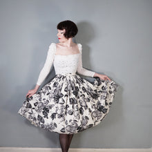 Load image into Gallery viewer, 50s BLACK AND WHITE COTTON FRUIT PRINT NOVELTY FULL SKIRT - 27&quot;