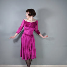 Load image into Gallery viewer, 80s "ESPECIALLY" BETSY JOHNSON MAGENTA CRUSHED VELVET FULL SKIRTED DRESS - XS
