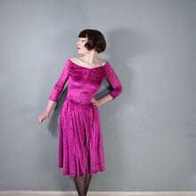 Load image into Gallery viewer, 80s "ESPECIALLY" BETSY JOHNSON MAGENTA CRUSHED VELVET FULL SKIRTED DRESS - XS