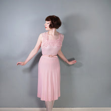 Load image into Gallery viewer, 50s BALLET PINK BRUSHED RAYON DRESS WITH LACE NECKLINE - S