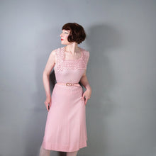 Load image into Gallery viewer, 50s BALLET PINK BRUSHED RAYON DRESS WITH LACE NECKLINE - S