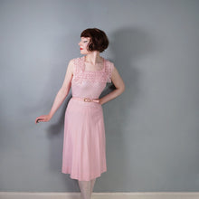 Load image into Gallery viewer, 50s BALLET PINK BRUSHED RAYON DRESS WITH LACE NECKLINE - S