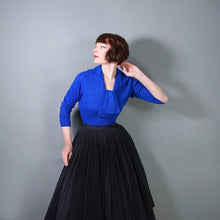 Load image into Gallery viewer, 60s SOFTEST COBALT BLUE WOOL TIE / SHAWL NECK JUMPER - M