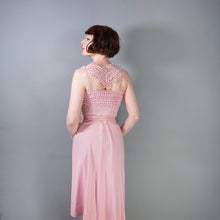 Load image into Gallery viewer, 50s BALLET PINK BRUSHED RAYON DRESS WITH LACE NECKLINE - S